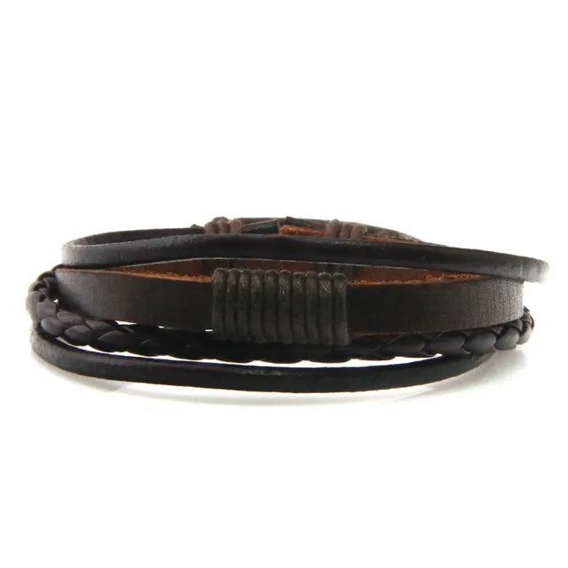 Black/Brown Faux Leather Bracelet Punk Men Jewelry