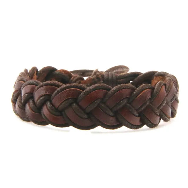 Brown Faux Leather Bracelet Punk Men Jewelry Braided Leather Bracelet