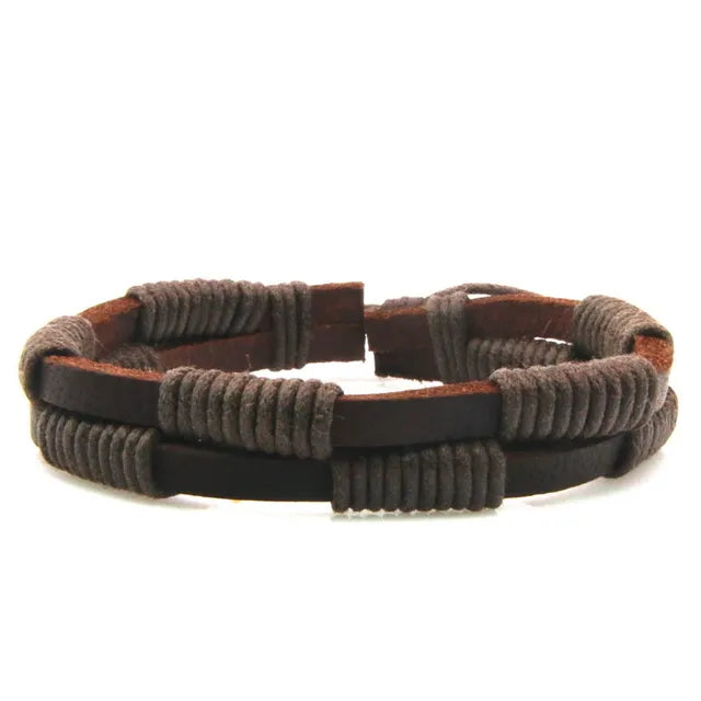 Brown Faux Leather Bracelet Punk Men Jewelry