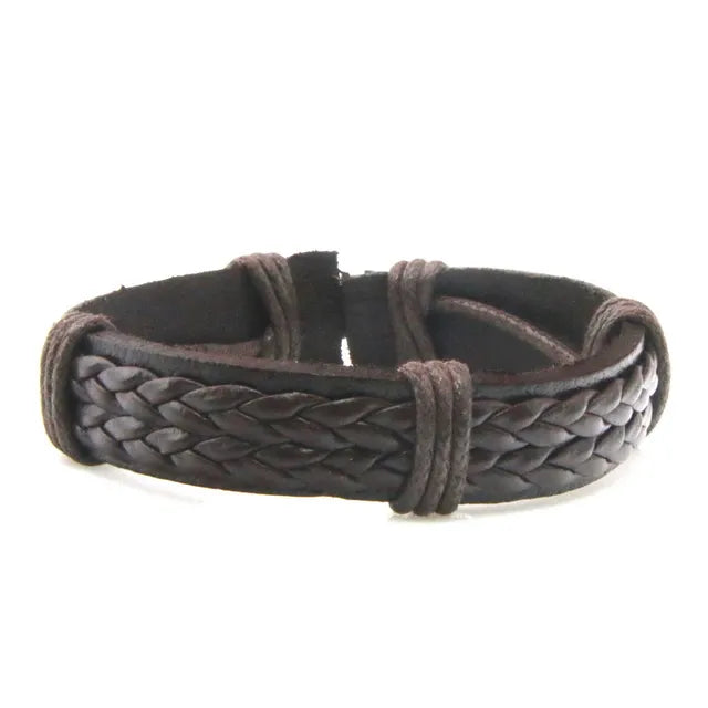 Adjustable 18-26CM Leather Bracelet Punk Men Jewelry Brown Braided Leather Bracelet Fashion Bangles