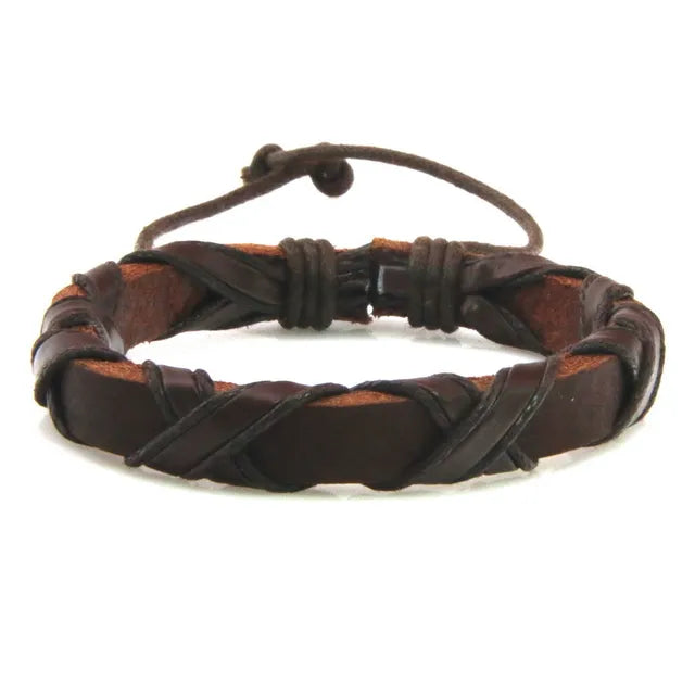 Black/Brown Faux Leather Bracelet Punk Men Jewelry