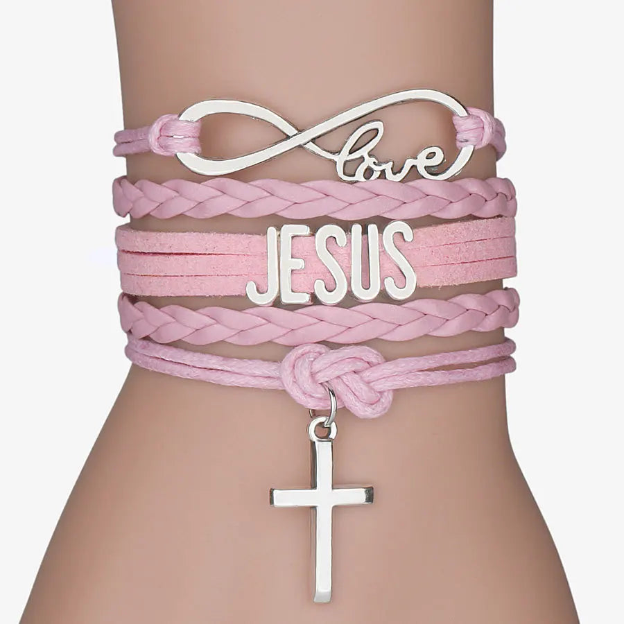 Multilayer Jesus Loves Letter Leather Bracelet Multilayer Wrap Cross Christian Leather Bracelets for Men Women Classic Jewelry