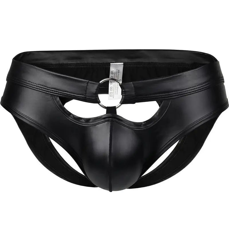 CLEVER-MENMODE Faux Leather Mens Briefs Sexy Underwear Penis Pouch PU Hollow Open Butt Backless Jockstrap Erotic Underpants