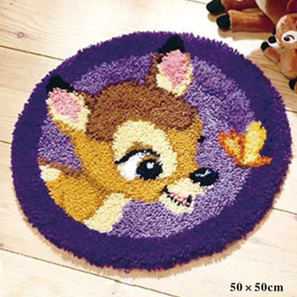 DIY Latch Hook Rug Kits Crocheting Yarn Cushion Carpet Cover Floor Mat 3D Cartoon Flower Sewing Needlework for Adults Kids Gift