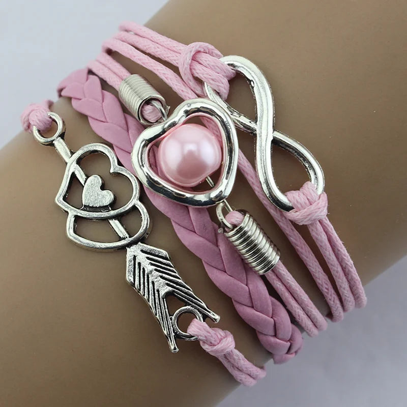 Retro Cupid's Arrow Love Beads Cuff multilayer Bracelet Leather Bangle Lovers Gift