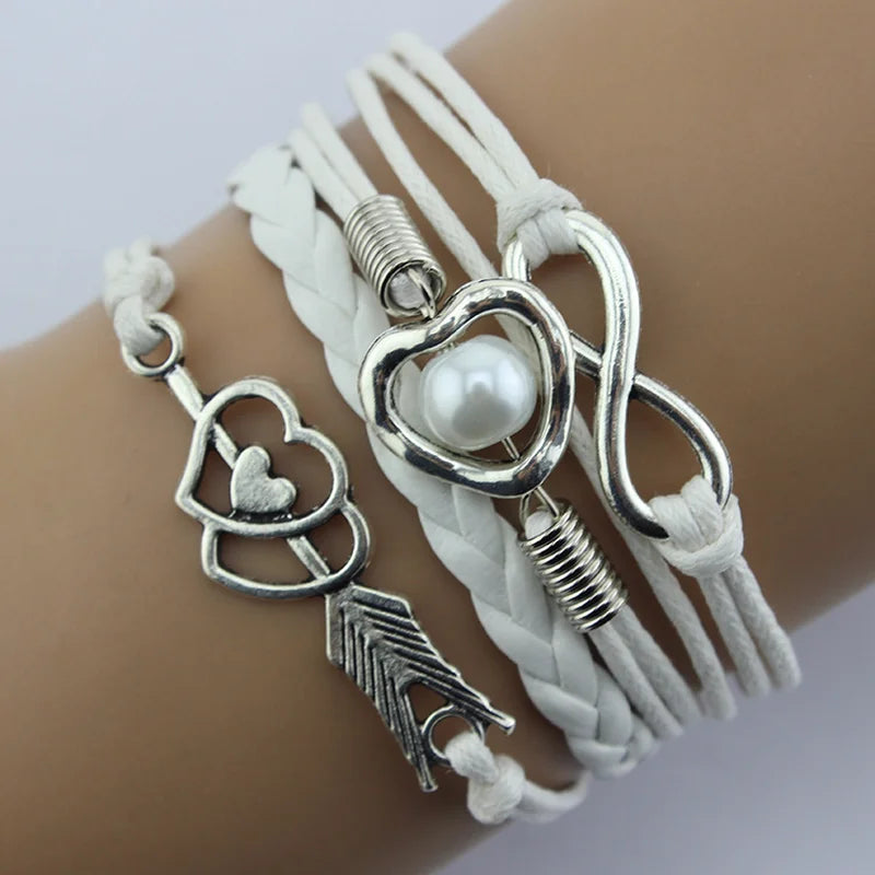 Retro Cupid's Arrow Love Beads Cuff multilayer Bracelet Leather Bangle Lovers Gift