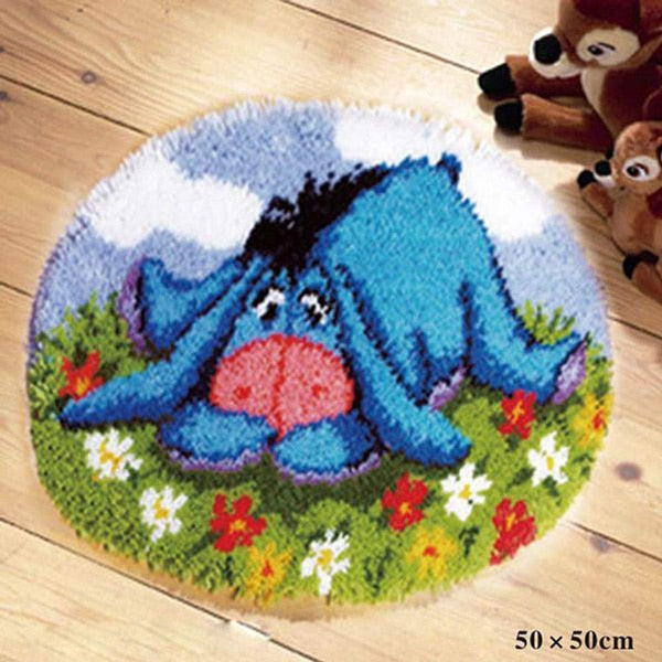 DIY Latch Hook Rug Kits Crocheting Yarn Cushion Carpet Cover Floor Mat 3D Cartoon Flower Sewing Needlework for Adults Kids Gift