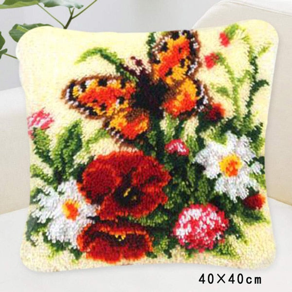 DIY Latch Hook Rug Kits Crocheting Yarn Cushion Carpet Cover Floor Mat 3D Cartoon Flower Sewing Needlework for Adults Kids Gift