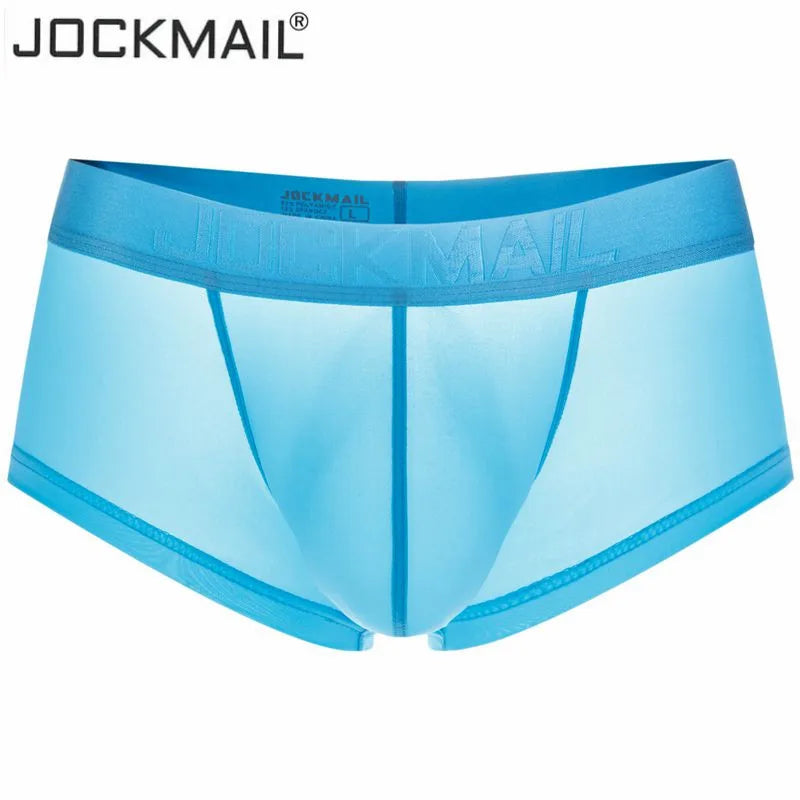 JOCKMAIL New transparent Sexy men underwear boxer Shorts Mens Trunks ice silk Gay Male panties underpants cuecas Gay underwear