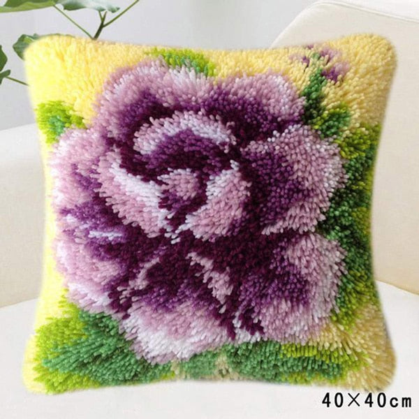 DIY Latch Hook Rug Kits Crocheting Yarn Cushion Carpet Cover Floor Mat 3D Cartoon Flower Sewing Needlework for Adults Kids Gift