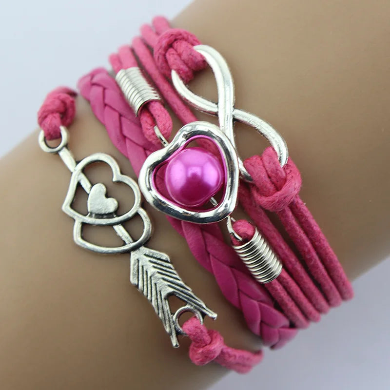 Retro Cupid's Arrow Love Beads Cuff multilayer Bracelet Leather Bangle Lovers Gift