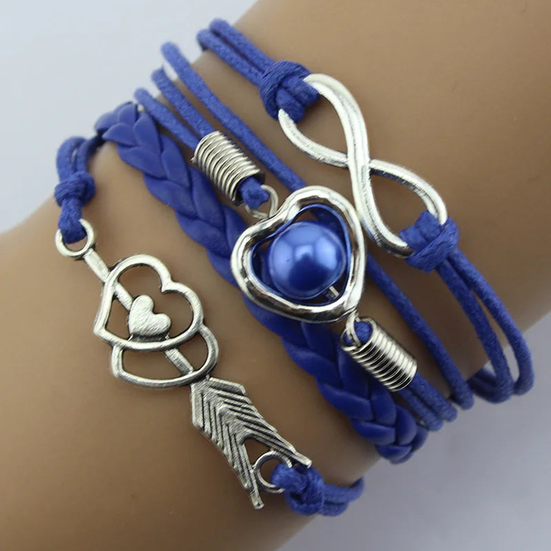 Retro Cupid's Arrow Love Beads Cuff multilayer Bracelet Leather Bangle Lovers Gift