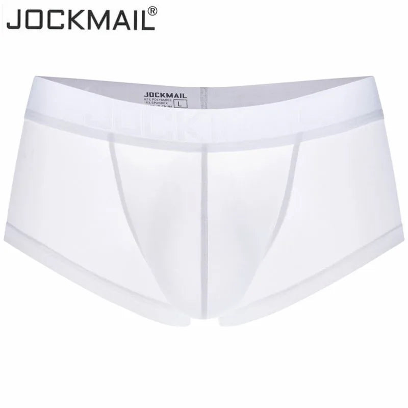 JOCKMAIL New transparent Sexy men underwear boxer Shorts Mens Trunks ice silk Gay Male panties underpants cuecas Gay underwear