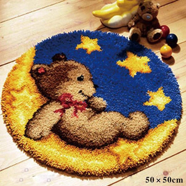 DIY Latch Hook Rug Kits Crocheting Yarn Cushion Carpet Cover Floor Mat 3D Cartoon Flower Sewing Needlework for Adults Kids Gift