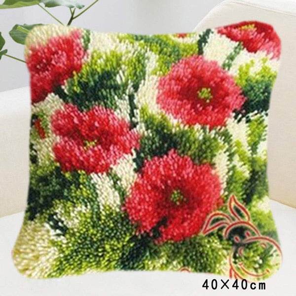 DIY Latch Hook Rug Kits Crocheting Yarn Cushion Carpet Cover Floor Mat 3D Cartoon Flower Sewing Needlework for Adults Kids Gift