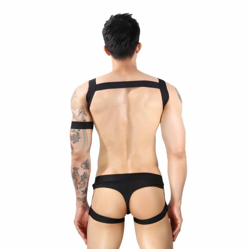 CLEVER-MENMODE Harness Thongs Set Lingerie Mens Body Chest Straps Bondage G String Sexy Underwear Leg Ring Costume Jockstrap