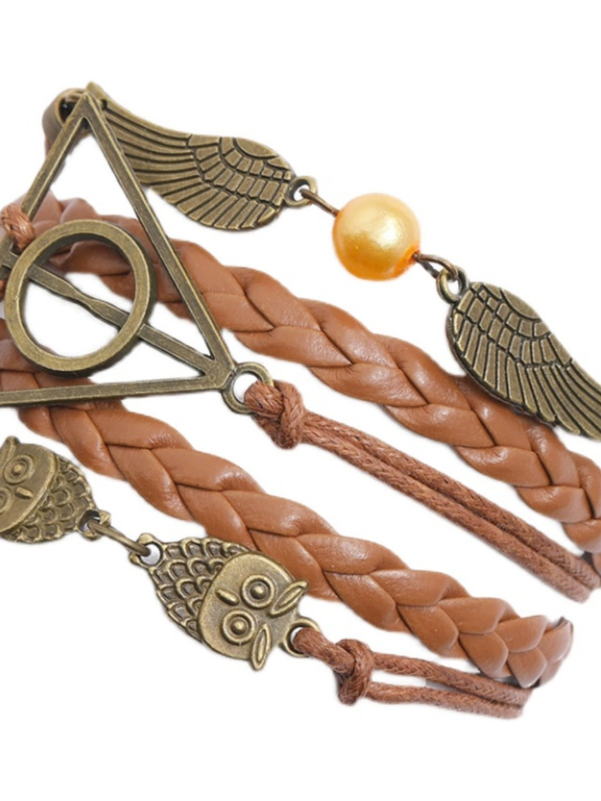 Fashion Harry Potter Deathly Hallows Leather Cord Bracelet Angel Wings Hand-Woven PU Leather Rope Couple Bracelet