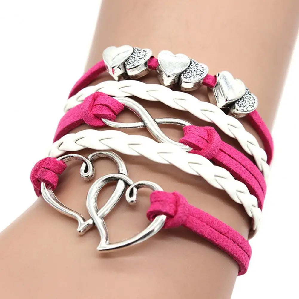 Bracelet Multiple Layer Anti-allergic Fashion Accessories Handmade Fashion Big Love Heart Pendant Braided Bracelet