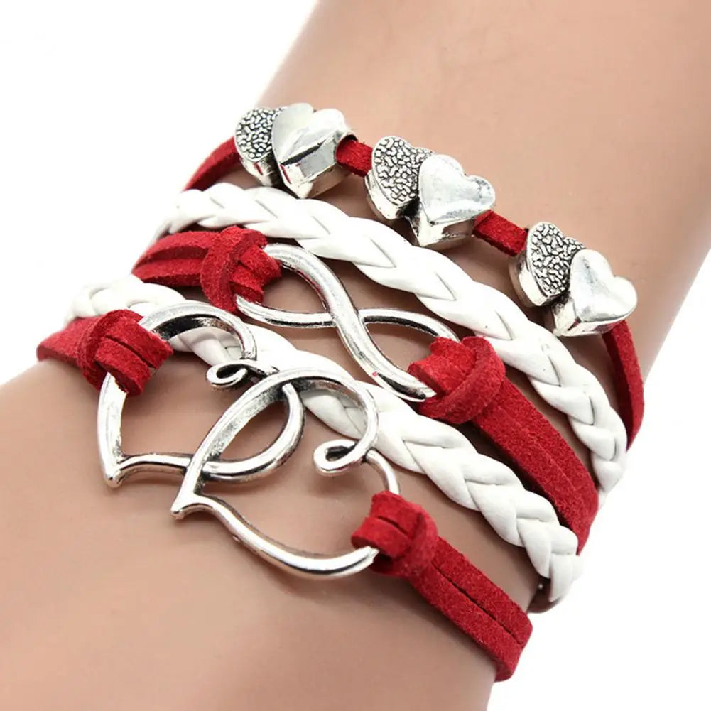 Bracelet Multiple Layer Anti-allergic Fashion Accessories Handmade Fashion Big Love Heart Pendant Braided Bracelet