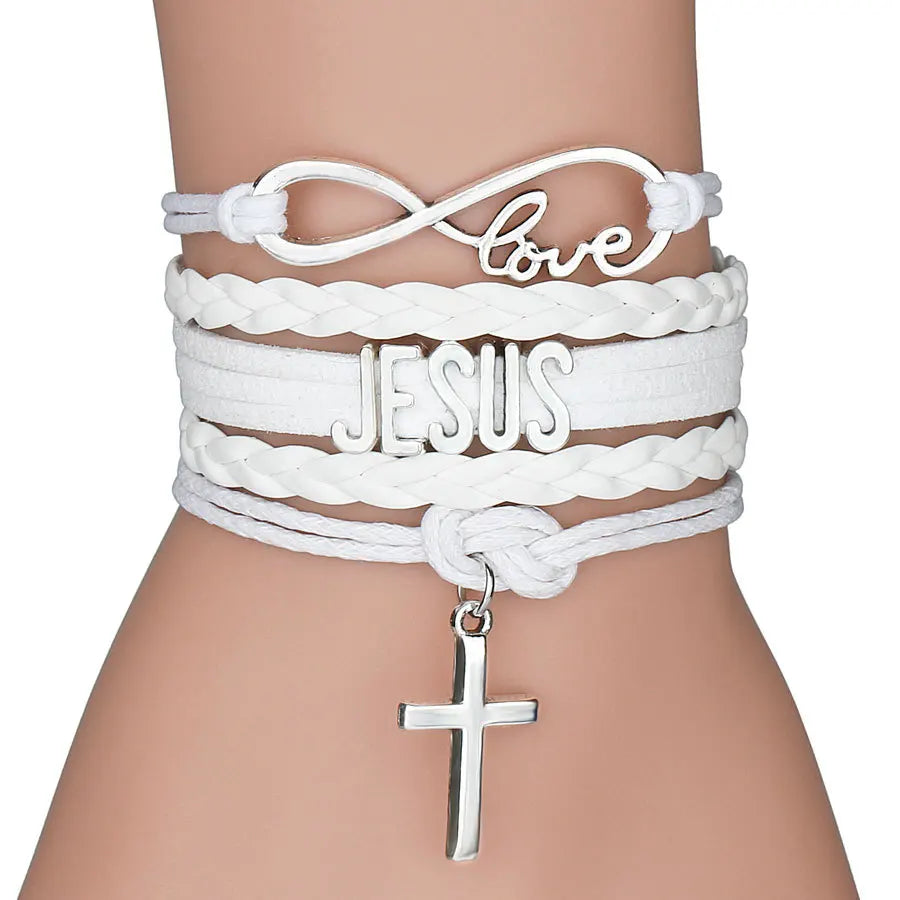 Love Jesus Christian Cross Charms Pendants Leather Bracelet Unisex Jesus Jewelry