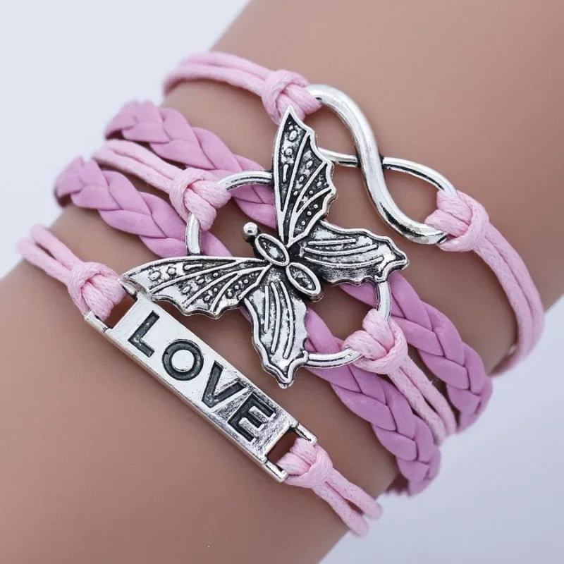 Pink Butterfly Love Infinity Bracelet