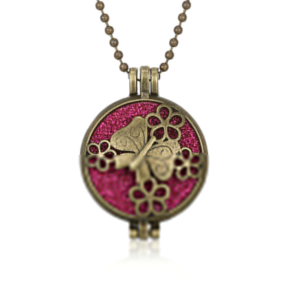 New Aromatherapy Diffuser Necklace Vintage Flower Butterfly Open Locket Aroma Pendant Perfume Essential Oil Diffuser Necklace