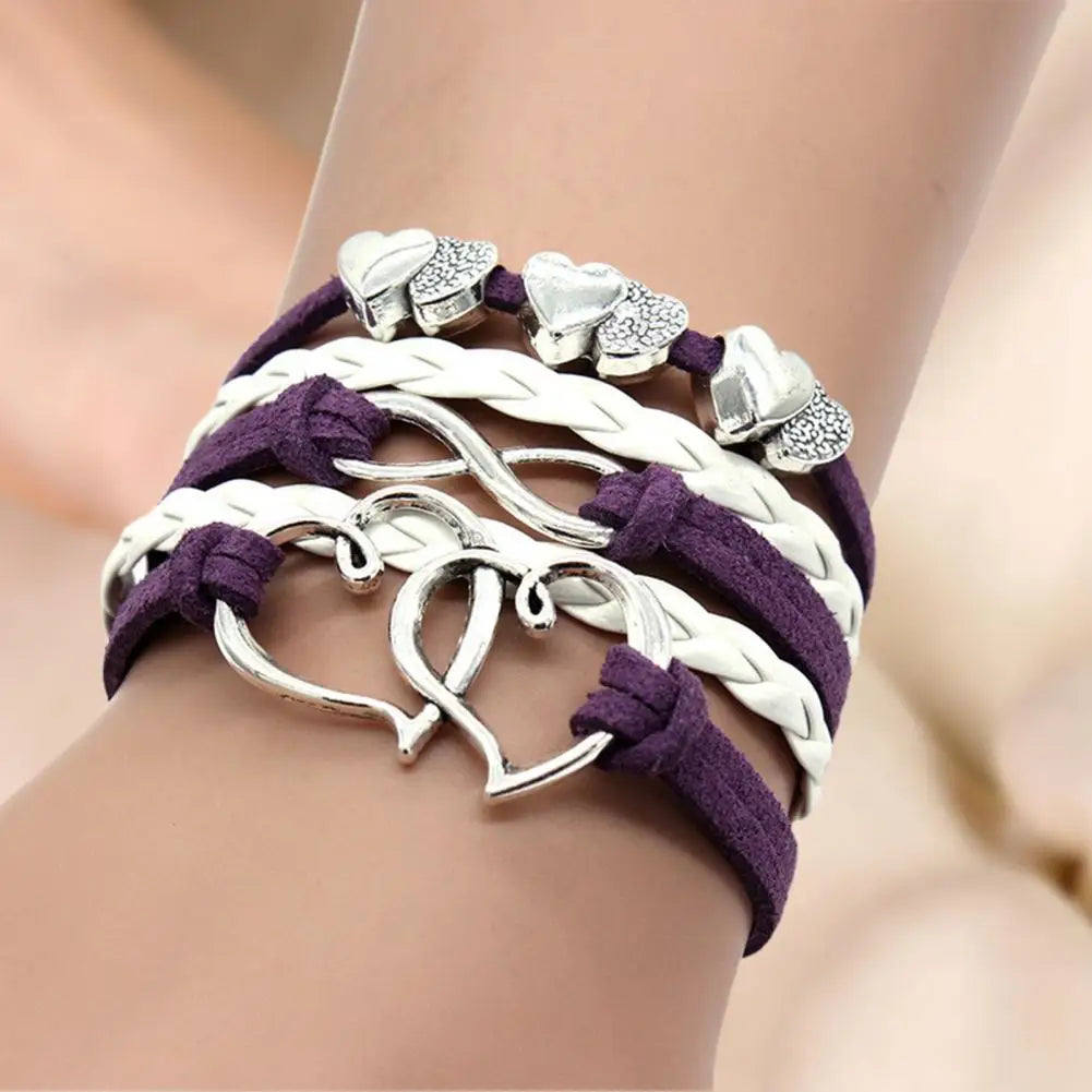 Bracelet Multiple Layer Anti-allergic Fashion Accessories Handmade Fashion Big Love Heart Pendant Braided Bracelet