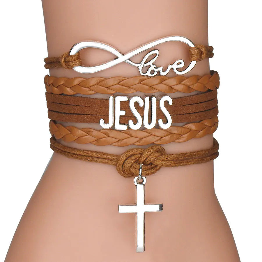 Love Jesus Christian Cross Charms Pendants Leather Bracelet Unisex Jesus Jewelry