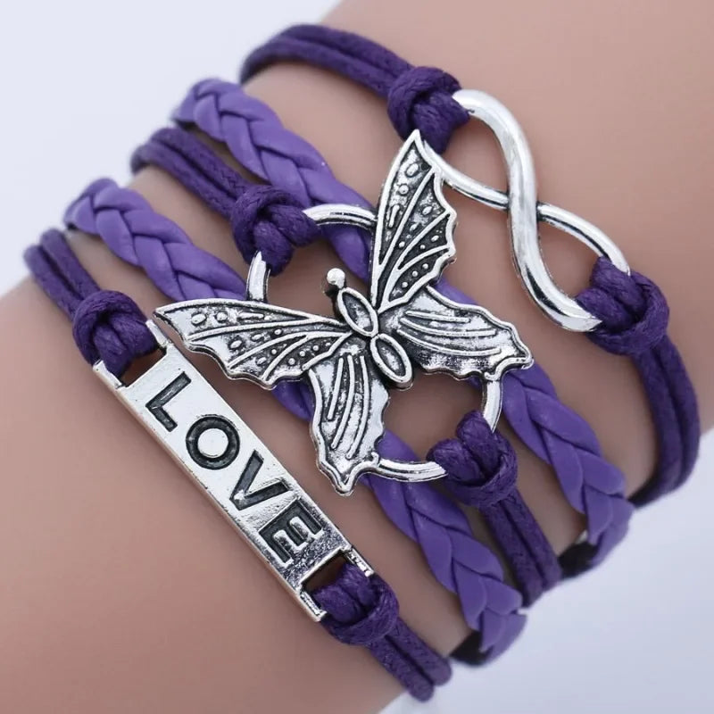 Purple Butterfly Love Infinity Bracelet