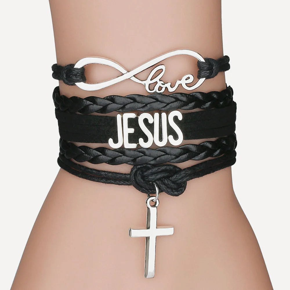 Love Jesus Christian Cross Charms Pendants Leather Bracelet Unisex Jesus Jewelry