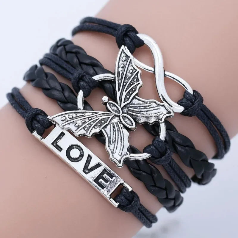 Black Butterfly Love Infinity Bracelet