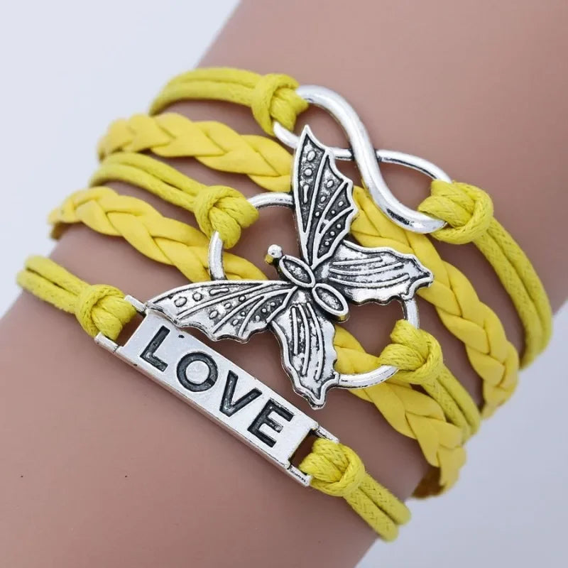 Yellow Butterfly Love Infinity Bracelet