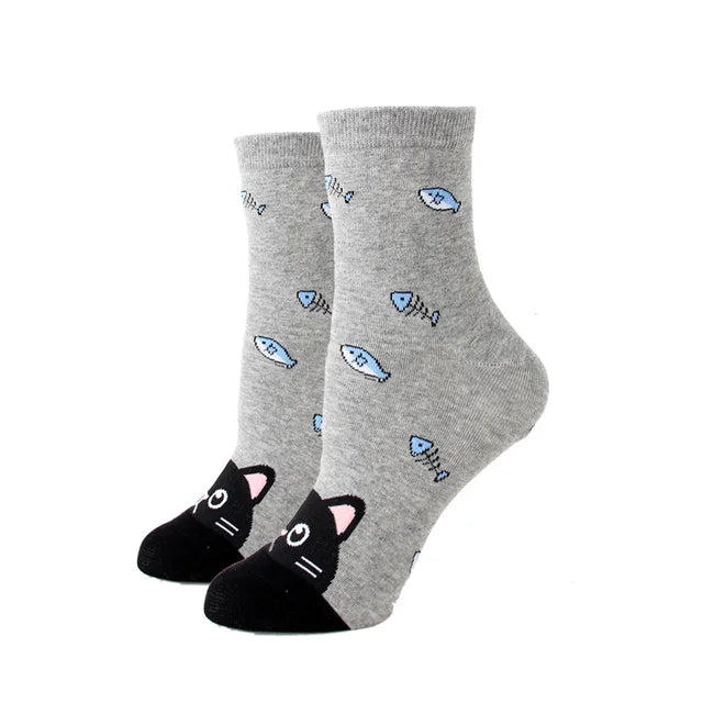 Women Socks New Funny Cute Cartoon Animal Cat Dog Parrot Novelty Harajuku Kawaii Happy Art Socks Cotton Fashion Harajuku Socks