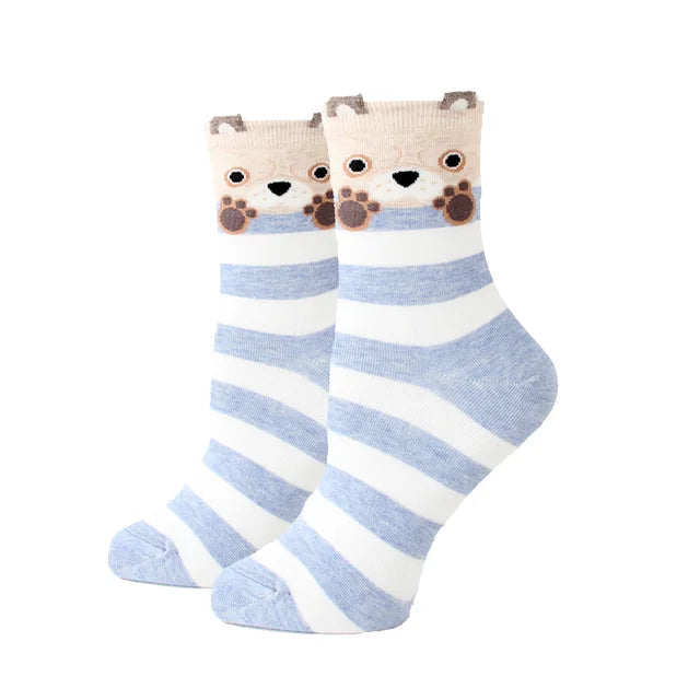 Women Socks New Funny Cute Cartoon Animal Cat Dog Parrot Novelty Harajuku Kawaii Happy Art Socks Cotton Fashion Harajuku Socks