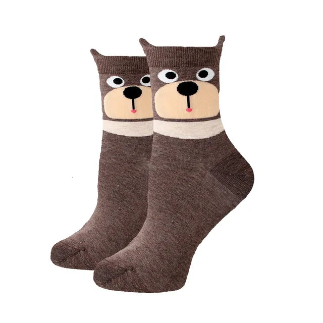 Women Socks New Funny Cute Cartoon Animal Cat Dog Parrot Novelty Harajuku Kawaii Happy Art Socks Cotton Fashion Harajuku Socks