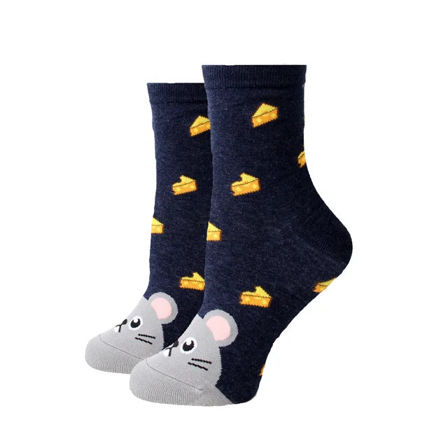 Women Socks New Funny Cute Cartoon Animal Cat Dog Parrot Novelty Harajuku Kawaii Happy Art Socks Cotton Fashion Harajuku Socks