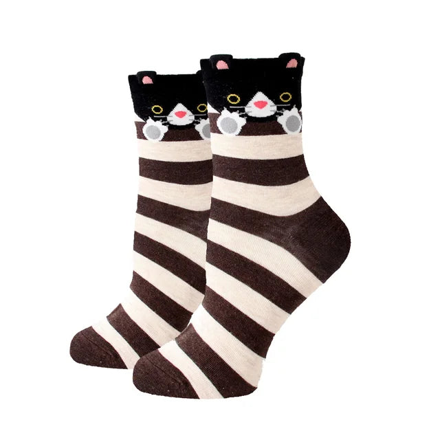 Women Socks New Funny Cute Cartoon Animal Cat Dog Parrot Novelty Harajuku Kawaii Happy Art Socks Cotton Fashion Harajuku Socks