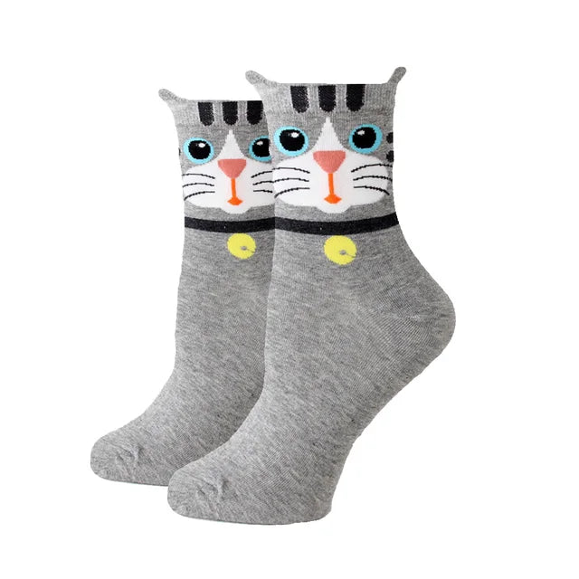 Women Socks New Funny Cute Cartoon Animal Cat Dog Parrot Novelty Harajuku Kawaii Happy Art Socks Cotton Fashion Harajuku Socks