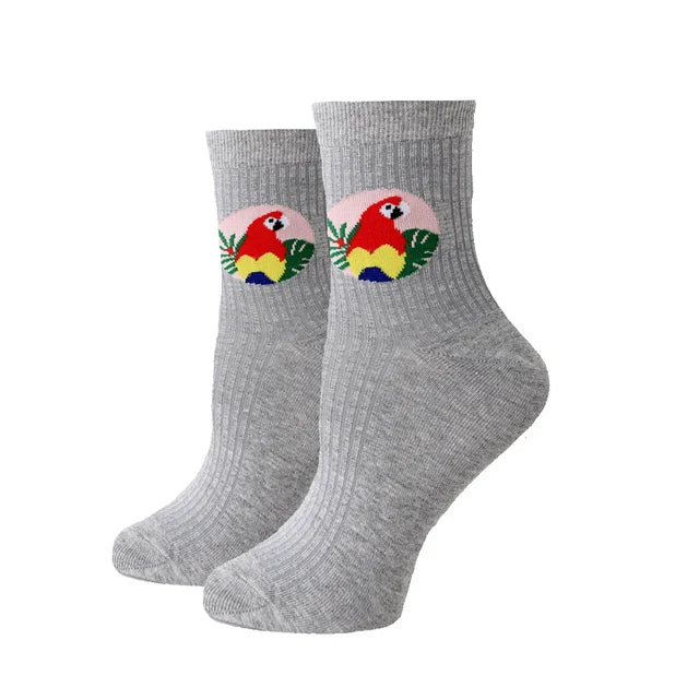 Women Socks New Funny Cute Cartoon Animal Cat Dog Parrot Novelty Harajuku Kawaii Happy Art Socks Cotton Fashion Harajuku Socks