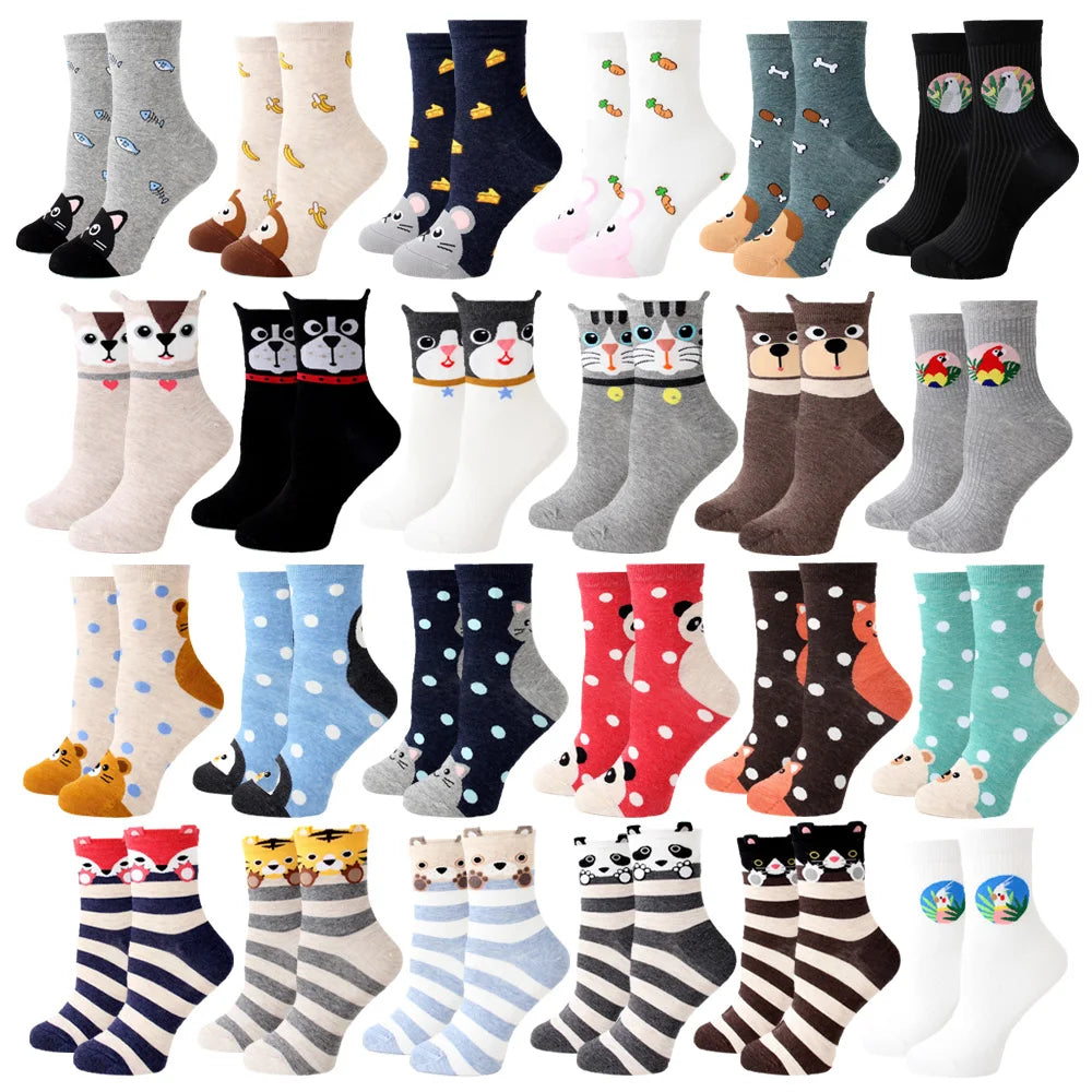 Women Socks New Funny Cute Cartoon Animal Cat Dog Parrot Novelty Harajuku Kawaii Happy Art Socks Cotton Fashion Harajuku Socks