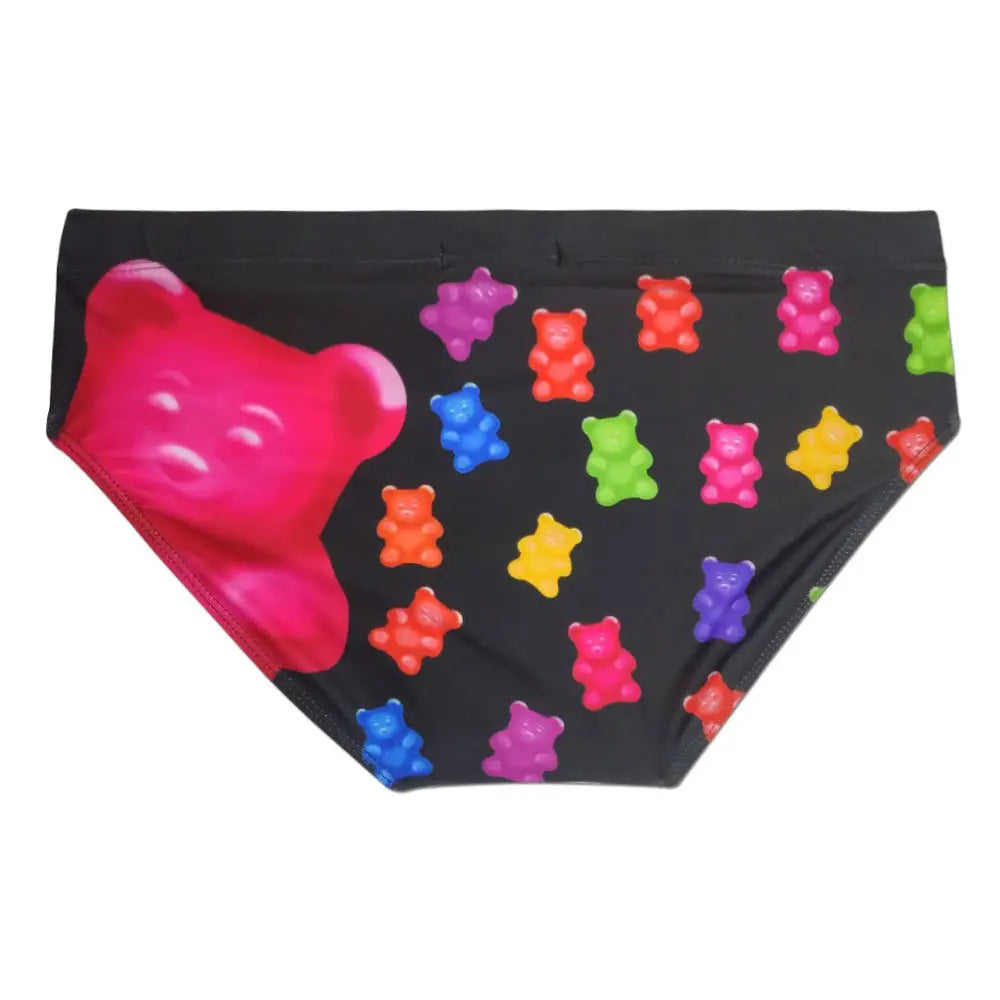 Cute Bear Candy Print Mens Triangle Swim Trunks European American Fashion Bikini With Push Pad