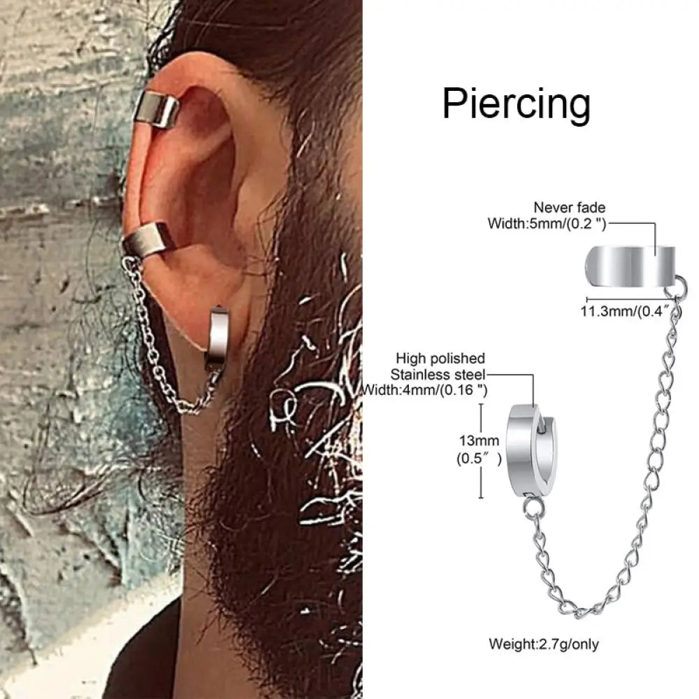 Irregular Triangle Long Chain Cuff Earring For Men Unisex Jewelry Rock The Coolest Conch Hoop Clip