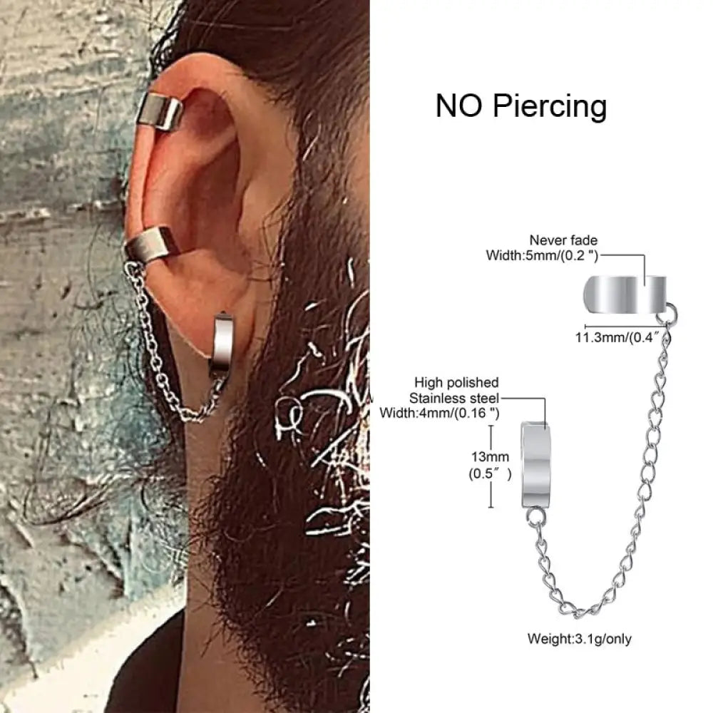 Irregular Triangle Long Chain Cuff Earring For Men Unisex Jewelry Rock The Coolest Conch Hoop Clip