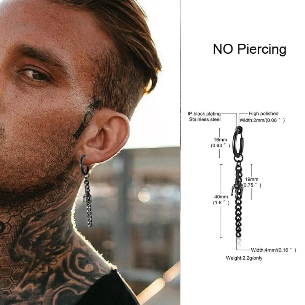 Irregular Triangle Long Chain Cuff Earring For Men Unisex Jewelry Rock The Coolest Conch Hoop Clip