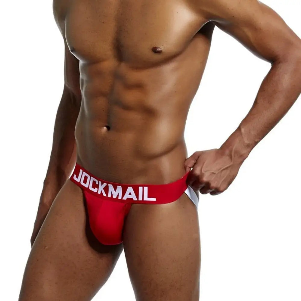 Jockmail Brand Men Underwear Penis Sexy Jock Straps Cotton Jockstraps Red / M Strap