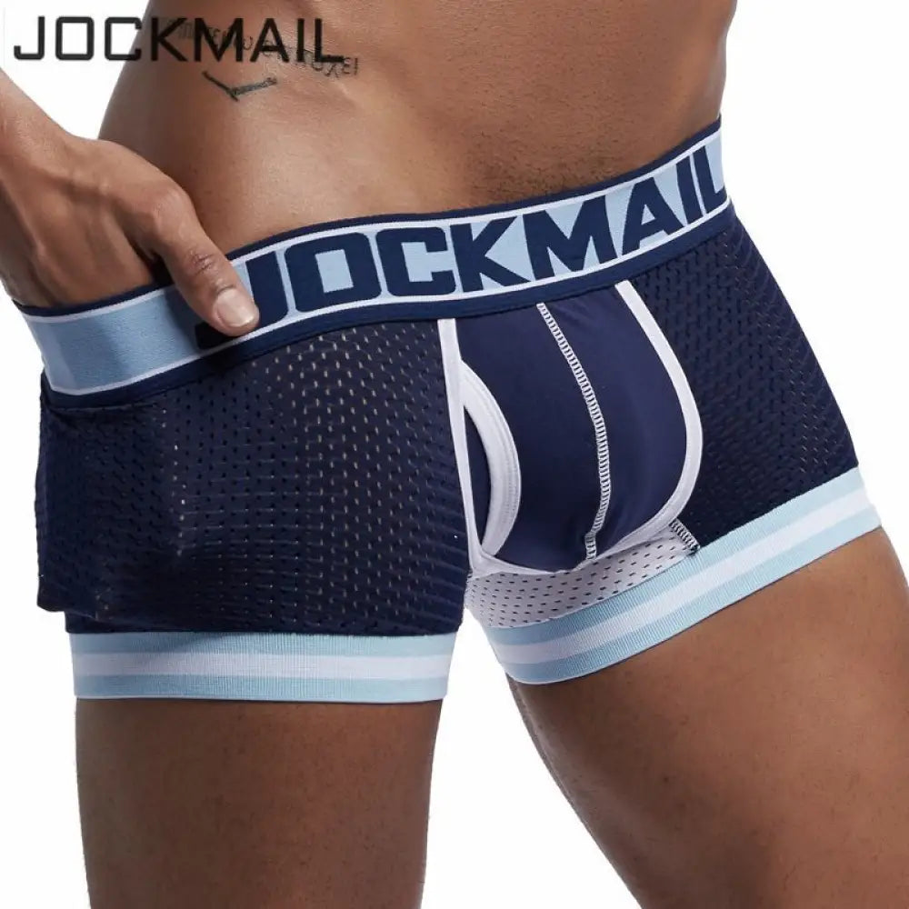 Jockmail Brand Underwear Men Boxer Mesh U Pouch Sexy Underpants Cueca Cotton Pants Trunks Shorts Gay