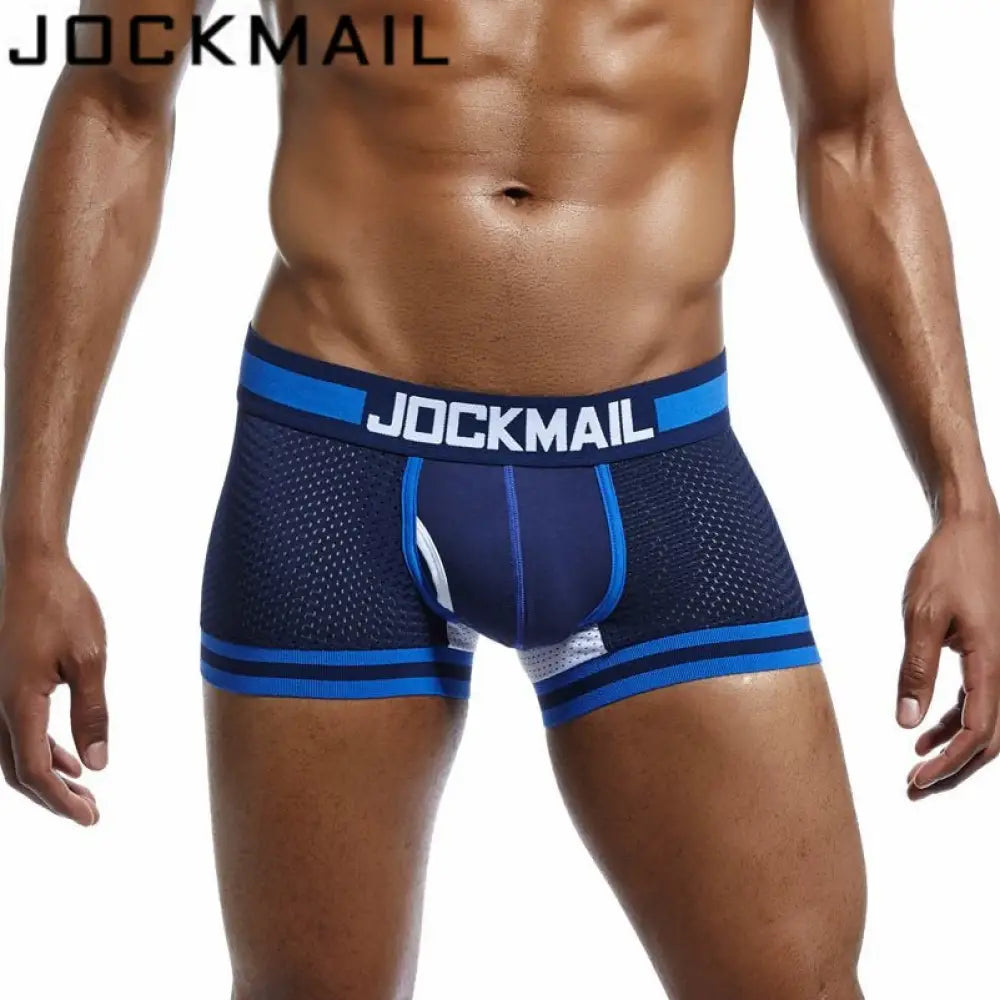 Jockmail Brand Underwear Men Boxer Mesh U Pouch Sexy Underpants Cueca Cotton Pants Trunks Shorts Gay