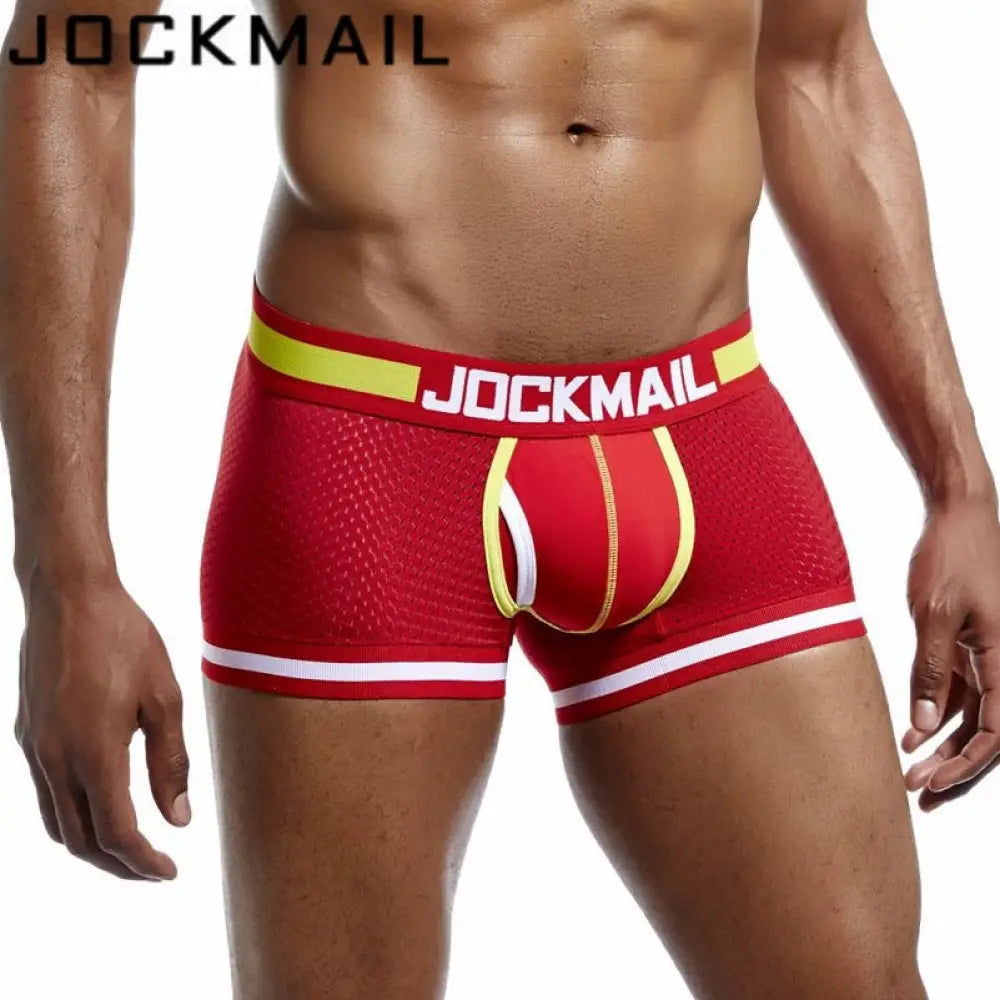 Jockmail Brand Underwear Men Boxer Mesh U Pouch Sexy Underpants Cueca Cotton Pants Trunks Shorts Gay