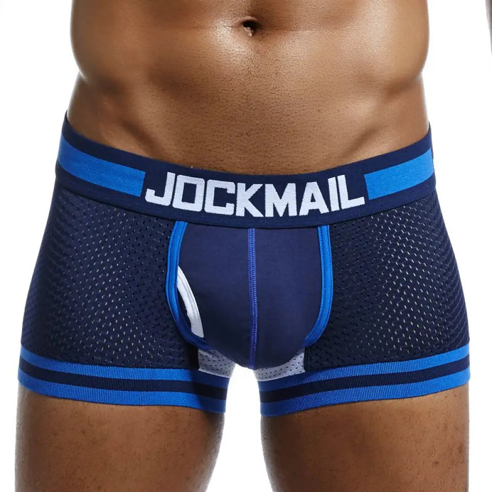 Jockmail Brand Underwear Men Boxer Mesh U Pouch Sexy Underpants Cueca Cotton Pants Trunks Shorts Gay