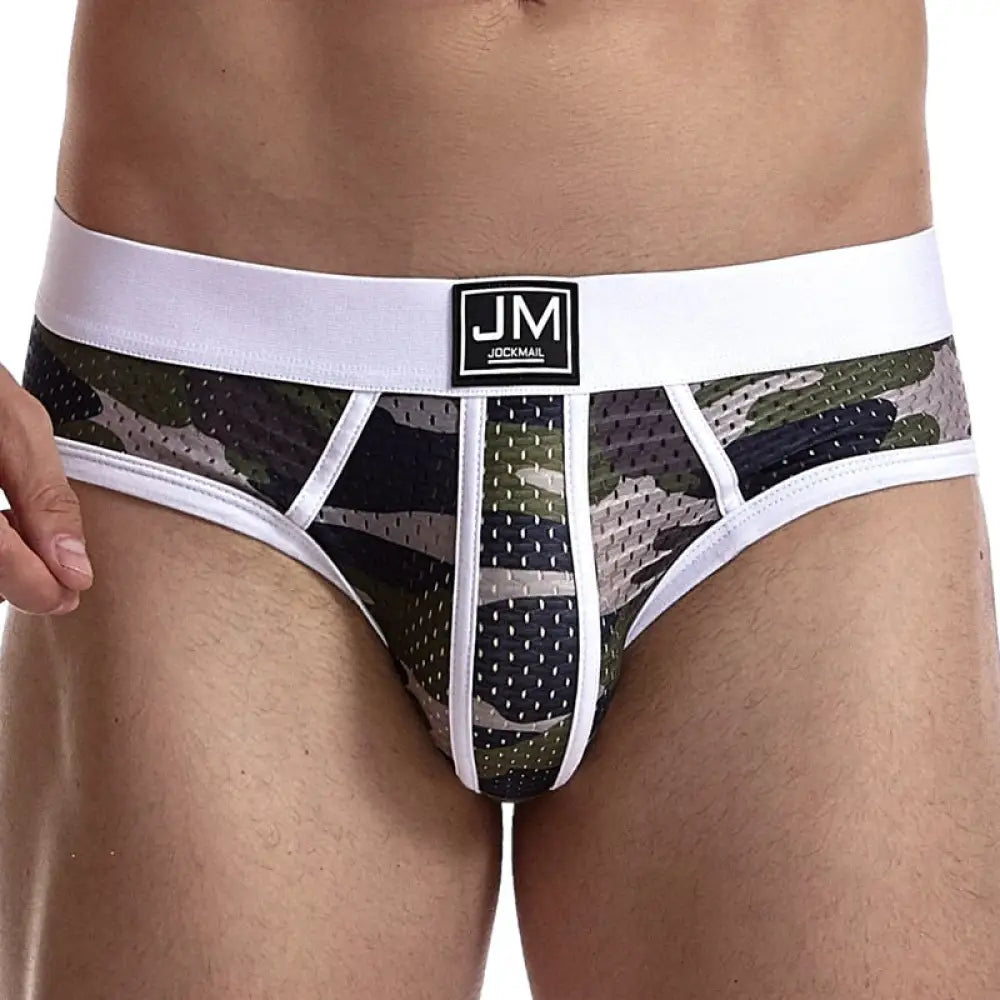 Jockmail Fashion Camouflage Print Briefs Sexy Low Waist Mesh Underwear Large Size Ice Silk Fiber